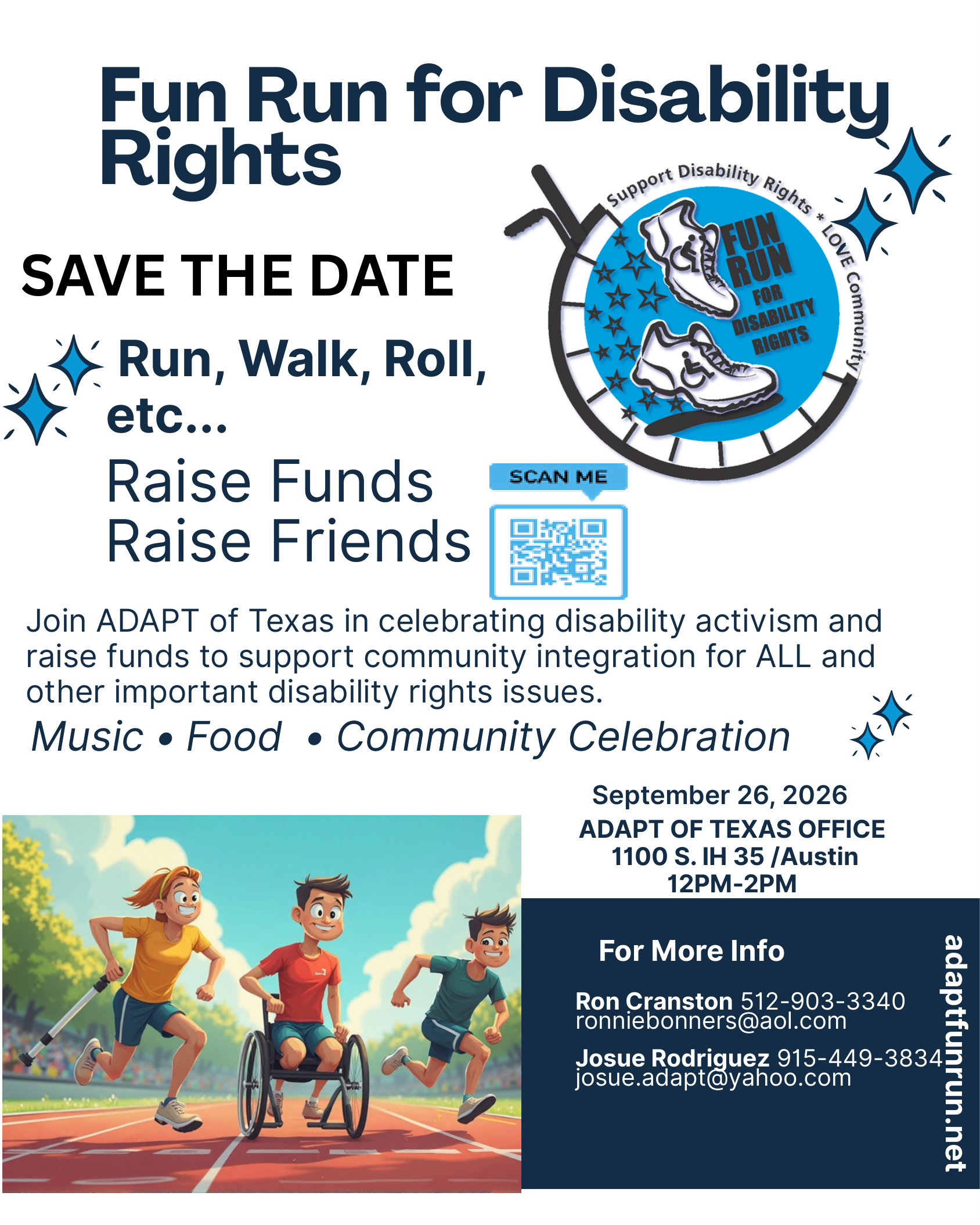 Join ADAPT of Texas to celebrate disability activism and raise funds to support community integration for ALL and other important disability rights issues. September 26th 2026 at 12pm. 